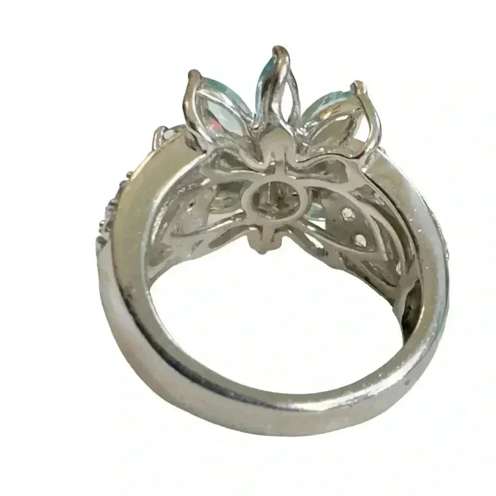 Aquamarine & White Topaz Platinum\Sterling Silver Ring (5.5)